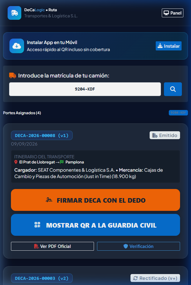 Modo Chófer Móvil DeCaLogic
